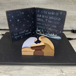 Wooden Puzzle Mary, Joseph, And Jesus With Sign 2001. (D3)